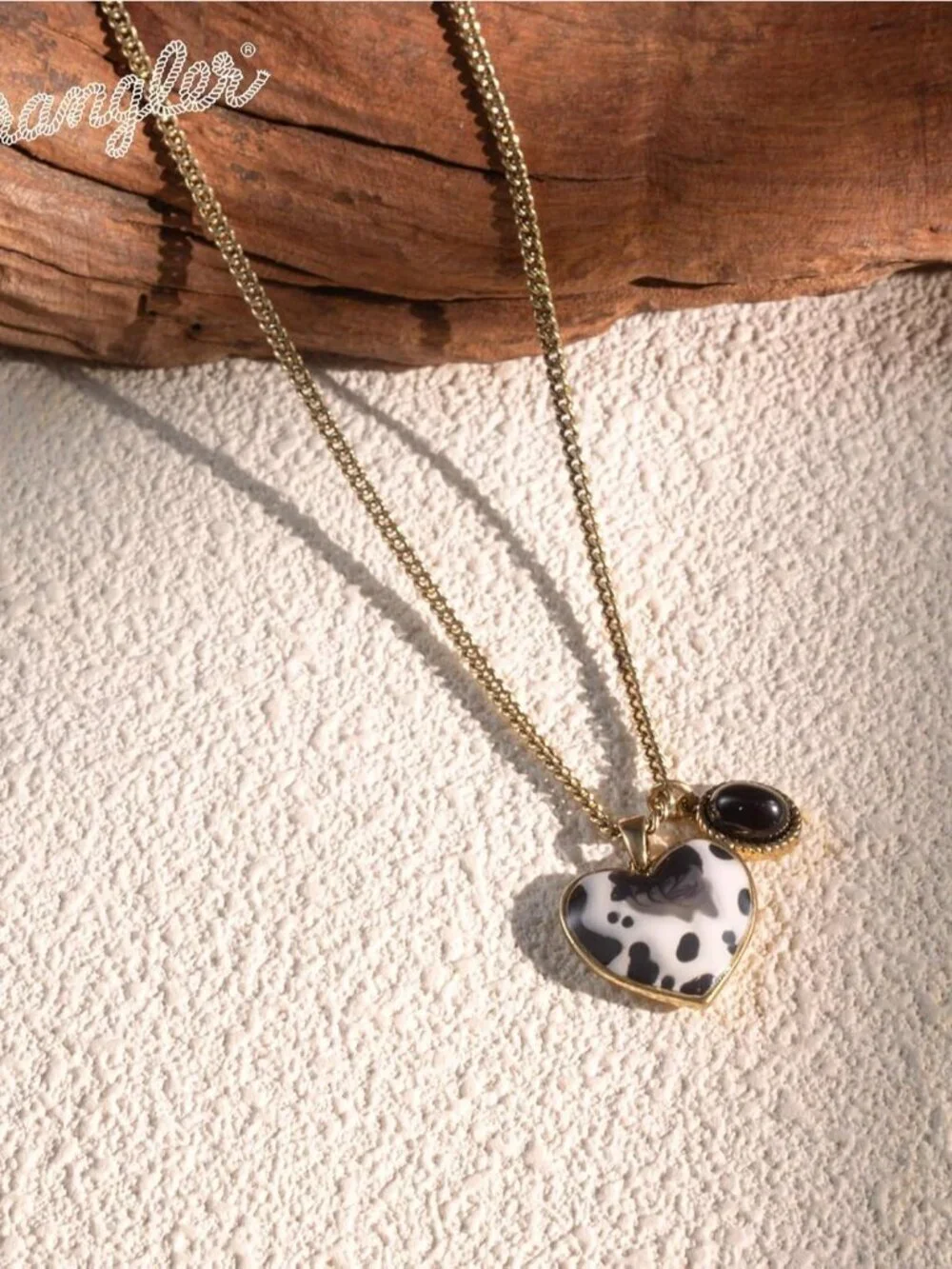 Women's Gold Black Western Gold Plated Wrangler Heart Turquoise Pendant Necklace